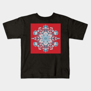 Blue, Pink and Red Mandala Snowflake Pattern Kids T-Shirt